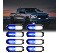 WINECO Blue/White 8pcs Ultra Slim LED Emergency Strobe Police Lights, Surface Mount Grill Grille Hazard Safty Warning Flashing Light for Volunteer Trucks Vehicles
