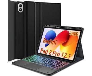 Wineecy Nanhent Touchpad Keyboard Case for Xiaomi Redmi Pad 2 Pro 12.1 Inch 2025 Tablet, 7 Color Rainbow Backlight Detachable Bluetooth Trackpad Keyboard Folio Smart Cover with Pen Holder