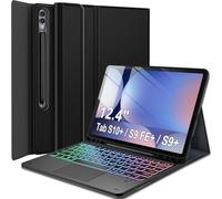 Wineecy Touchpad Keyboard Case for Samsung Galaxy Tab S10+/S9 FE+/S9+ Plus 12.4 Inch Tablet, 7 Color Rainbow Backlight Detachable Bluetooth Trackpad Keyboard Folio Smart Cover with S Pen Holder