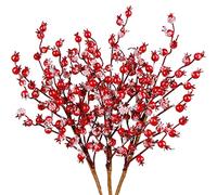 winemana 3 Pack 17 in Large Red Berry Picks, Artificial Christmas Berries Stems with Ice Snow Long Pomegranate Berry for Crafts Garland Home Party Christmas Decoration