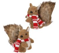 winemana Christmas Squirrel Table Decor, Set of 2 Squirrel Ornaments Woodland Animals Figurine with Scarf Christmas Winter Holiday Decorations for Indoor Home Mantle Office Xmas Gifts