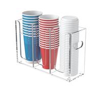 WINFFOR Disposable Cup Organizer Dispenser - 3 Compartments Clear Acrylic Cup and Lid Holder with Handles Plastic Cup Dispenser Countertop Paper Cup Holder for Coffee Bar House Party Essentials