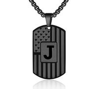 WINFY Initial A-Z Necklace for Men American Flag Dog Tag Stainless Steel