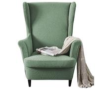 Wing Back Chair Covers Set of 2, 2 in 1 Armchair Slipcovers Strong and Soft - Stretch Protective Covers for Living Room, Bedroom, Hotel(Vert)