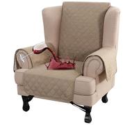 AIMENJOY Wing Chair Covers, Wingback Chair Slipcover with Four Elastic Bands, Washable Armchair Couch Cover for Living Room Removable Furniture Protector for Adults Kids Pets (Khaki)
