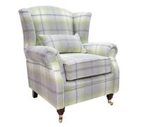 Wing Chair Original Fireside High Back Armchair P And S Balmoral Citrus Green Check Real Fabric