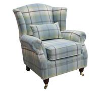 Wing Chair Original Fireside High Back Armchair P And S Balmoral Duck Egg Blue Check Real Fabric