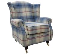 Wing Chair Original Fireside High Back Armchair P And S Balmoral Royal Blue Check Real Fabric