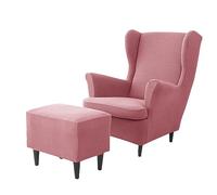 Wing Chair & Ottoman Covers Set Armchair & Footstool Slipcovers Fur Protector for Wingback Chairs Durable Upholstery Stylish Home Décor Easy to Clean
