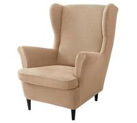 Wing Chair & Ottoman Covers Set - Armchair Slipcovers Wingback Furniture Protector Footstool Cover Khaki Color - Durable & Stylish Home Décor Solution