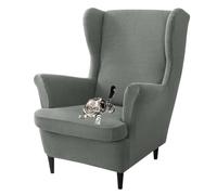 Wing Chair Slip Covers with Arms, Wingback Chair Covers 2 Piece Jacquard, Chair Slipcovers for Living Room Armchair (dark gray)