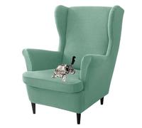 Wing Chair Slip Covers with Arms, Wingback Chair Covers 2 Piece Jacquard, Chair Slipcovers for Living Room Armchair (light green)