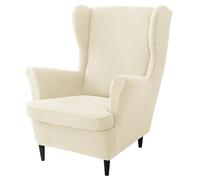 Wing Chair Slipcovers 2 Pieces Stretch Polyester Wingback Chair Covers Sofa Slipcover Wingback Armchair Slipcovers Furniture Protector Couch Soft with Elastic Bottom(Beige,Chair)