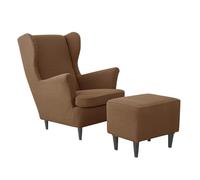 Wing Chair Slipcovers 2 Pieces Stretch Polyester Wingback Chair Covers Sofa Slipcover Wingback Armchair Slipcovers Furniture Protector Couch Soft with Elastic Bottom(Dark Brown,Chair+Ottoman)