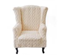 Wing Chair Slipcovers, Soft Velvet Wingback Chair Cover Non-Slip Armchair Covers with Elastic Bottom for Living Room Bedroom(Off-White,M)