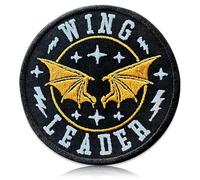 Wing Leader Dragon Rider Patch - Embroidered Iron On Badge for Book Lovers - Fantasy Academy Inspired Applique - Gold Wings & Lightning Design for Jackets, Backpacks, Reading Totes - Bookish Gift 3"