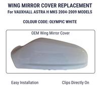 LT2CP Wing Mirror Cover Cap for Vauxhall Astra H MK5 (2004-2009) - Left Hand Side (Passenger N/S) - Olympic White (Paint Code Z474) - Ready to Fit
