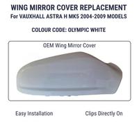Wing Mirror Cover Cap For Vauxhall Astra H Mk5 (2004-2009) - Right Hand Side (Driver O/s) - Olympic White (Paint Code Z474) - Read