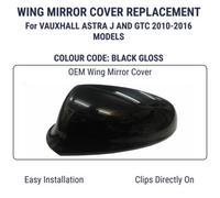 LT2CP Wing Mirror Cover Cap for Vauxhall Astra J & GTC (2010-2016) - Left Hand Side (Passenger N/S) - Black Gloss - Ready to Fit
