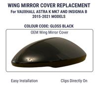 Wing Mirror Cover Cap For Vauxhall Astra K Mk7 And Insignia B (2015-2021) - Right Hand Side (Driver O/s) - Gloss Black