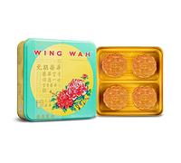 WING WAH Hong Kong Red Bean Paste & Double Yolks Mooncake for Mid-Autumn Festival Sweet Pastry (4 Pieces) 740g 榮華雙黃紅豆月餅