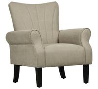 Wingback Accent Armchair Linen Fabric Lounge Chair High Back Living Room Beige