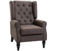 Homcom Accent Chair Wingback Armchair Retro Tufted Club Wood Fabric, Brown