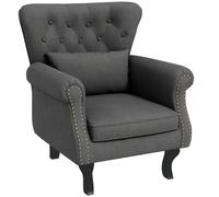 Wingback Accent Chair Dark Grey Linen Polyester 76x74.5x89.5cm Tufted Nailheads