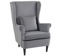 Wingback Accent Chair Velvet Upholstered Lounge Armchair Dark Grey High Back