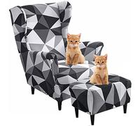 Wingback Armchair Cover 3 Piece Set Wing Chair Slipcover Soft High Stretch Chair Covers Furniture Protector Spandex Wing Chair Slipcovers,for Living Room Furniture Footstool Cover ( Color : #101 )