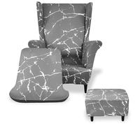 Wingback Chair Cover, 3 Piece Set Stretch Armchair Sofa Slipcovers with Cushion Covers & Ottoman Cover, Removable Machine Washable Furniture Protector for Hotel Living Room Bedroom(Grey)