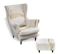 Wingback Chair Cover, 3 Piece Set Stretch Armchair Sofa Slipcovers with Cushion Covers & Ottoman Cover, Removable Machine Washable Furniture Protector for Hotel Living Room Bedroom(Beige)