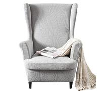 Wingback Chair Covers 2 Piece Set - 2 IN 1 Design Armchair Covers Solid Soft Wing Back Chair Cover Stretch Wing Chair Slipcover Furniture Protector for Living Room Bedroom Hotel (Light Grey)