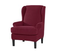 Wingback Chair Covers 2-Piece Set Stretch Slipcovers for Armchairs & Wing Chairs Soft Fur Protector Bury Red Ideal for Living Room & Bedroom