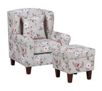 Wingback Chair HAMAR with Footstool Fabric Light Grey