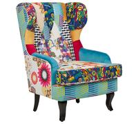 Beliani Fabric Wingback Chair Patchwork Blue MOLDE, Blue