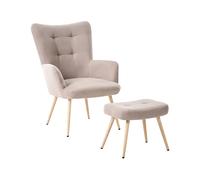 Wingback Chair VEJLE with Footstool Fabric Beige