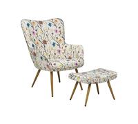 Wingback Chair VEJLE with Footstool Fabric Cream