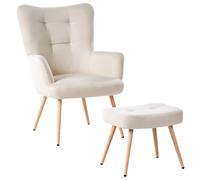 Wingback Chair VEJLE with Footstool Fabric Light Beige
