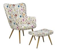Wingback Chair VEJLE with Footstool Fabric Light Beige