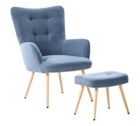 Wingback Chair VEJLE with Footstool Velvet Dark Blue