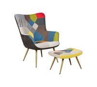 Wingback Chair with Footstool Patchwork Multicolour VEJLE