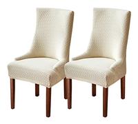 Wingback Dining Chair Covers - High Stretch Wing Chair Slipcover Chair Protector Seat Cover, Wingback Chair Covers for Dining Room Living Room Wedding Hotel Banquet Home Decor (Beige, Pack of 2)