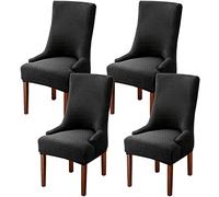 Wingback Dining Chair Covers - High Stretch Wing Chair Slipcover Chair Protector Seat Cover, Wingback Chair Covers for Dining Room Living Room Wedding Hotel Banquet Home Decor (Black, Pack of 4)