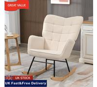 Homcom Wingback Rocking Chair For Nursing W/ Steel Frame And Wooden Base In Beige Beige