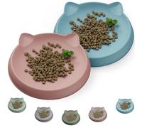 Wingcases Cat Bowls for Indoor GENTLE Small Kitten (2pcs, Coral&Blue, Soft Silicone) Shallow Wide Plates Feeder Whisker Fatigue Relief Cute Pet Kitty Food Water Dishes Set Anti Slip, Dishwasher Safe