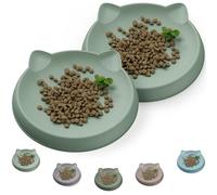 Wingcases Cat Bowls for Indoor GENTLE Small Kitten (2pcs, Light Green, Soft Silicone) Shallow Wide Plates Feeder Whisker Fatigue Relief Cute Pet Kitty Food Water Dishes Set Anti Slip, Dishwasher Safe