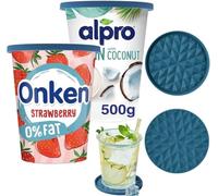 Wingcases - Reusable Silicone Large Yogurt Pot Lids Tops Diamond Pattern(2 Sets, Dark Blue) Reversible Lid to Coaster 2 in 1 Design, Fits Standard Yoghurt, Cream Pots, Glasses and Cups 9.5cm 2sl