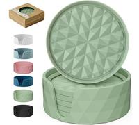 Wingcases Silicone Coasters for Drinks[6 pcs, Sage Green] Diamond Design Cup Mat with Holder for Tabletop Protection Non Slip, Non Stick, Coffee Table Decor, Great Gift for Any Occasion