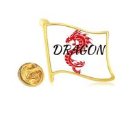 Winged Animal Myth Dragon East West Golden Metal Flag Lapel Pin Badge